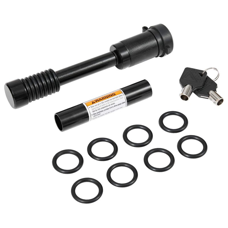 METOWARE Trailer Hitch Receiver Lock Pin, 5/8" Dia, 4" Long Pin with 3/4" Dia Adaptor, 16 Rubber O-Rings, Black Pin Hitch Receiver Lock for Class III IV Hitches, Trailer, Truck, Car, Boat - Image 1
